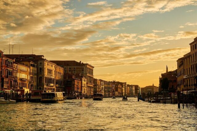 italy, grand canal, sunset, venice, venice grand canal, landmark, nature, channel