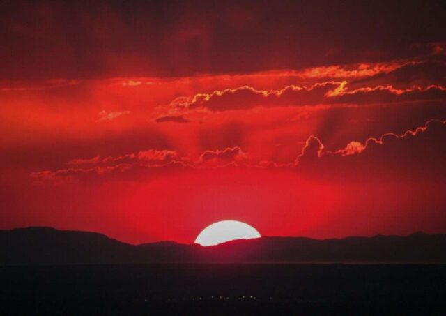 silhouette of mountain at nighttime