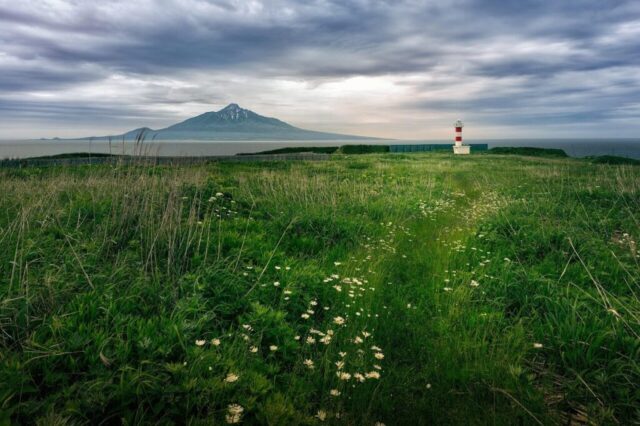 lighthouse, beautiful nature, rishiri island, rishirifuji, rebun island, nature background, cloudy sky, hokkaido, japan, landscape, hd wallpapers, hd wallpaper, nature wallpaper