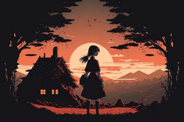 girl, sunset, house, farmhouse, anime, wallpaper, minimal, people, background, manga, nature, person, landscape, anime, anime, anime, anime, anime