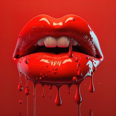 Photo by Cocodillaa.com mouth, 3d render, lips, red, sexy lips, beauty, teeth, wet, digital art, woman, desire, love, ai generated