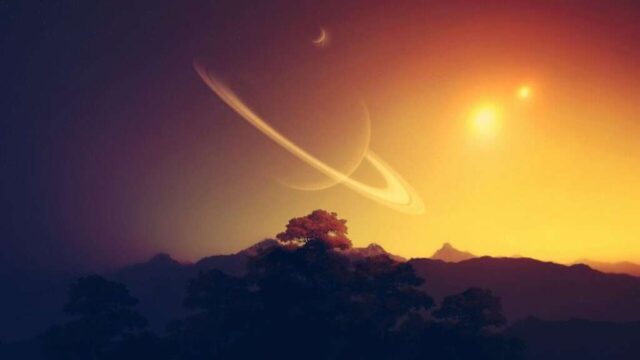 planet, galaxy, nature, universe, stars, trees, sun, landscape