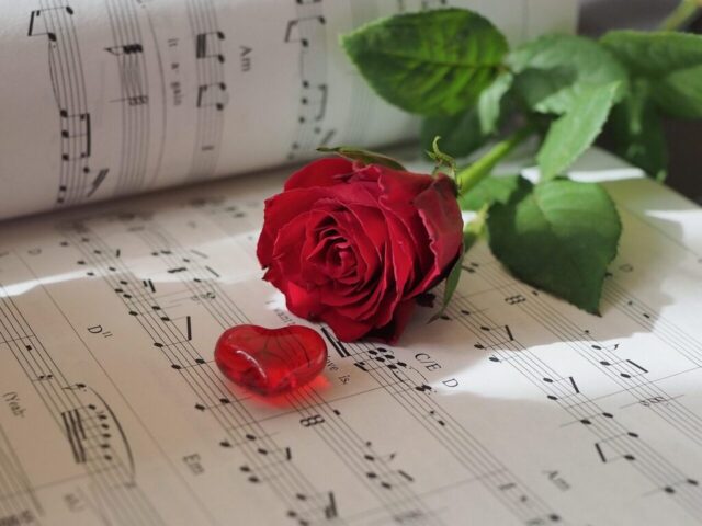 Photo by Cocodillaa.com sheet music, rose, heart, love, romance, rose flower, valentine's day, red flower