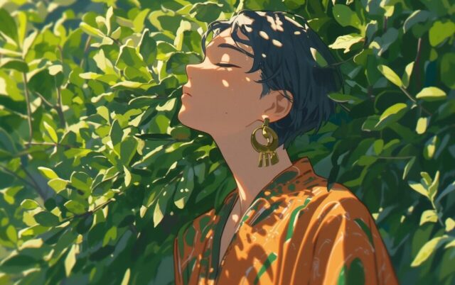 ai generated, woman, anime, earrings, nature