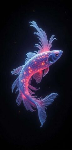 ai generated, fish, neon, night, light, stamp, fin, animal, tail, swimming