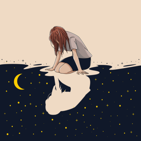 girl, night, moon, anime