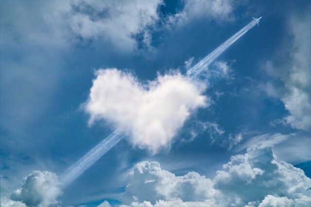 Photo by Cocodillaa.com heart, clouds, nature, aircraft, wake, cloudy, weather, shapes, love