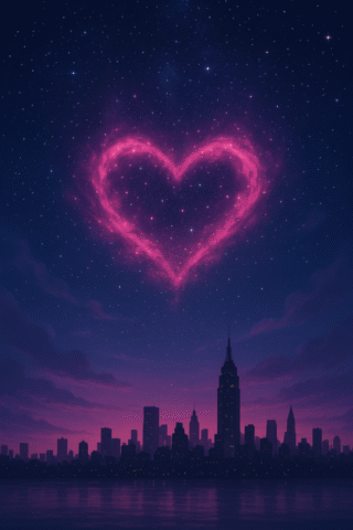 ai generated, heart, night sky, new york, wallpaper for mobile, sky, city, aesthetic, galaxy, stars, wallpaper, nature, romantic, dreamy, cosmic, space