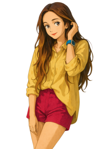 anime, cartoon, animation, character design, digital art, manga, japanese anime, fan art, fictional character, cute, adorable, aesthetic, kawaii, vintage anime, classic anime, retro anime, summer, casual, confident, happy, joyful, smiling, nature, fashionable, stylish, ai generated