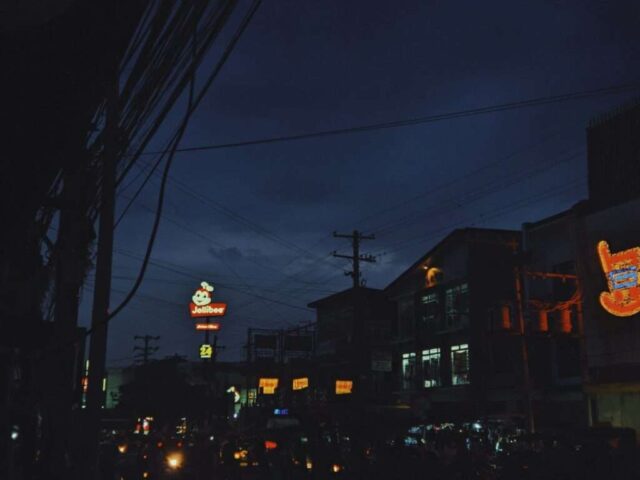a city street at night