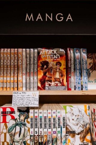 a bookshelf with many books on it