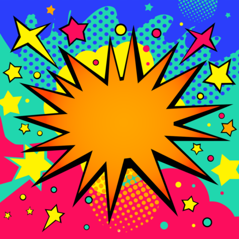 comic, starburst, retro, halftone, geometric, pixel, dot, pattern, circle, stars, abstract, flat, copyspace, border, frame, splash, starry, design, minimal, shapes, colorful, colors, cartoon