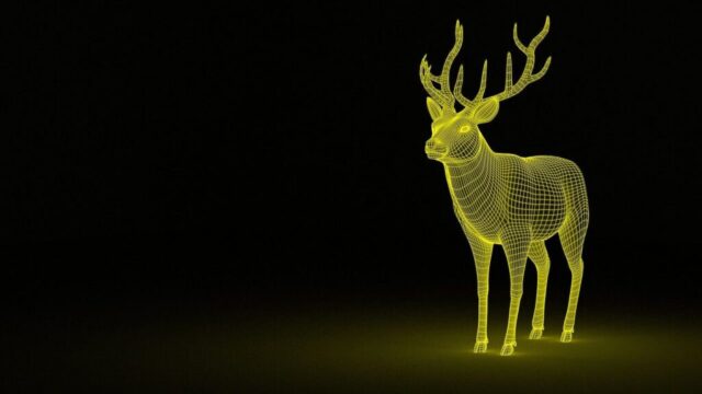deer, nature, dream, animal, fantasy, magic, 3d, render, glow, glowing, wireframe