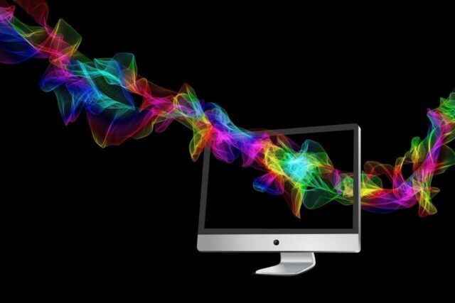 computer, monitor, waves, colorful, rainbow, rainbow colors, particles, colors, wave, nature, abstract, screen, computer screen, computer monitor, design, movement, abstract design, abstract waves