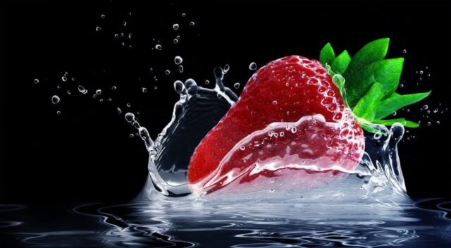strawberry, splash, water, nature, clean water, splashing, liquid, aqua, fresh, freshness, ripe, red, berry, fruit, close up