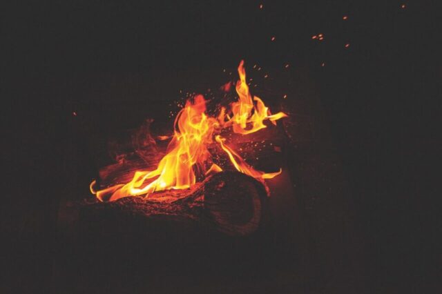 fire, flame, light, bonfire, campfire, dark, night, heat, gray fire, gray night