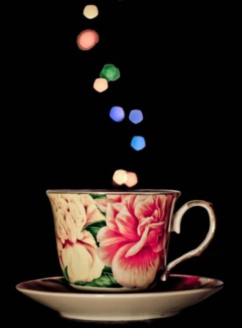 cup, mug, tea, tea cup, bokeh lights, beverage, ceramics, teacup, coffee cup, floral