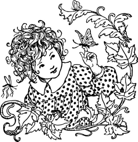 girl, butterflies, line art, butterfly, insects, animals, decorative, decoration, nature, ornamental, vintage, retro, old, antique