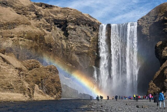 Photo by Cocodillaa.com iceland, waterfall, river, water, landscape, nature, stream, cliff, outdoors, waters, mountain, travel, mountains, rainbow, sky, brown natural, iceland, iceland, iceland, waterfall, waterfall, waterfall, waterfall, waterfall, rainbow, rainbow