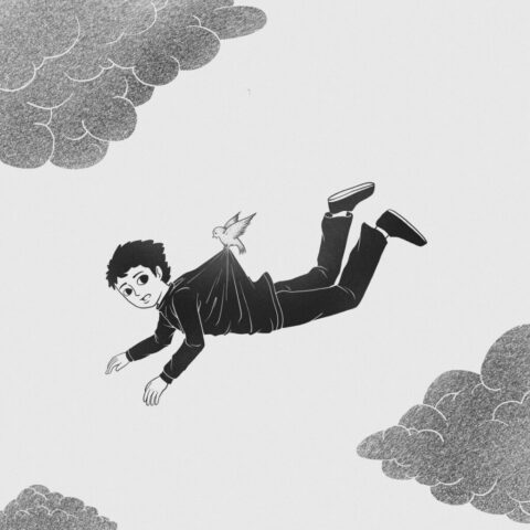 man, fly, surreal, bird, sky, clouds, fall, flying, person, drawing, cartoon, painting, imagination, nature, fantasy, creativity, art