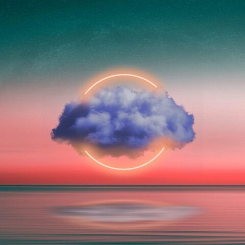cloud, stars, ocean, night sky, nature, reflection, neon light, circle, water, sky