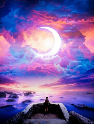 Photo by Cocodillaa.com moon, sky, night sky, crescent moon, nature, purple skies, fantasy
