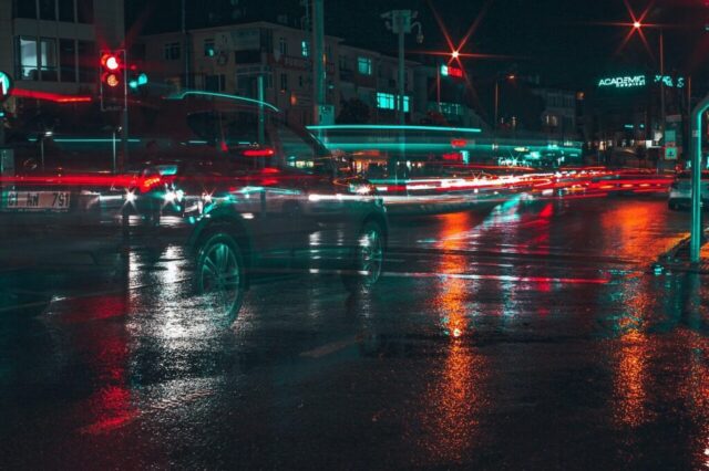 traffic, night, car, rain, path, nature, car wallpapers, city, travel