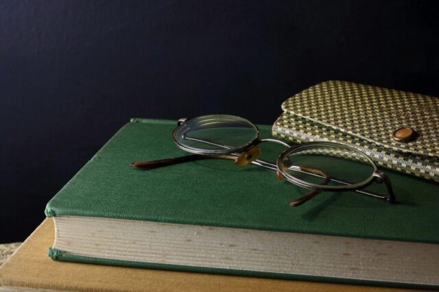 reading, hardcover book, spectacles, reading glasses, retro aesthetic, vintage aesthetic, literature, education, recreation, information
