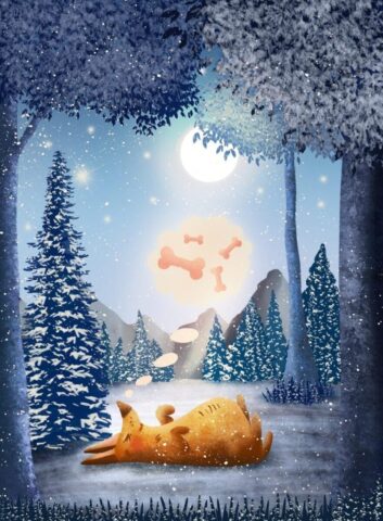 dog, sleep, dream, night, woods, winter, nature, animal, pet, dreaming, sleeping, forest, snow