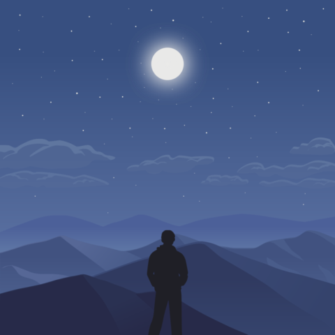 Photo by Cocodillaa.com man, moon, silhouette, night sky, nature, mountain, night, alone, sky, earth day