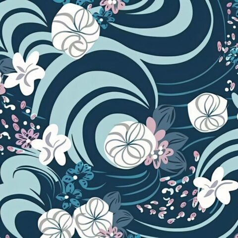 flowers, pattern, floral, ocean, abstract, digital art, minimal, minimalism, nature