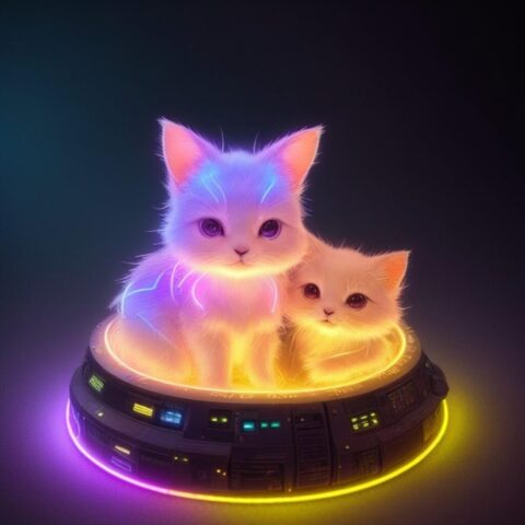 ai generated, cats, rabbits, nature, lights, neon, cyberpunk, animals
