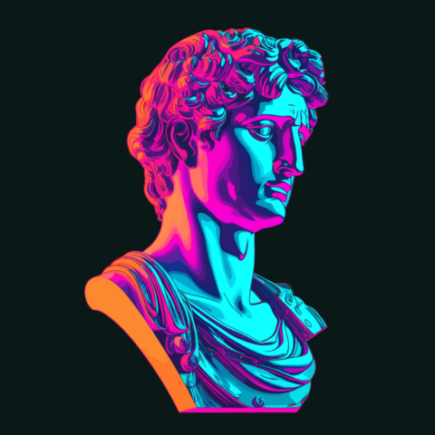 ai generated, greek, statue, vaporwave, neon, roman, music, isolated on black, vaporwave, neon, neon, neon, neon, neon