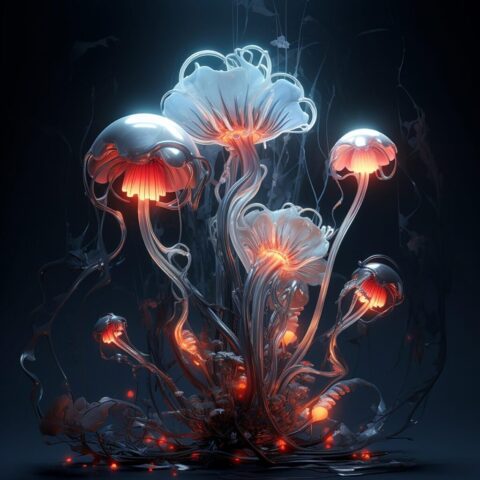 flowers, alien, flora, fantasy, nature, glow, neon, ai generated