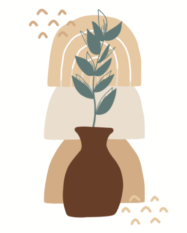 boho, modern, minimalist, wall art, decor, vase, abstract, earthy, neutral, leaves, plant, brown, nature, green
