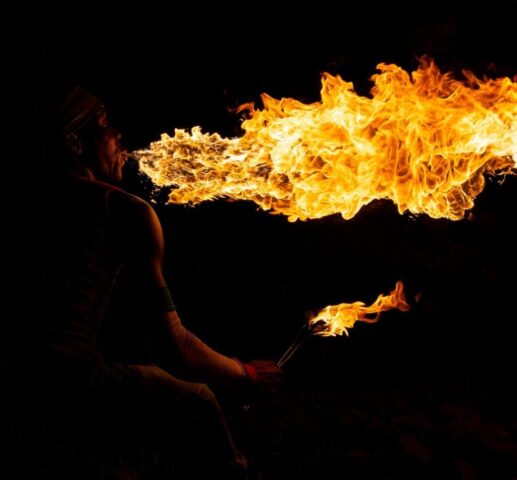 dancer, fire breathing, fire breather, fire, performance, night, dark