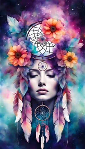 ai generated, nature, woman, flowers, dream catcher, meditation, dream, peace, zen, universe