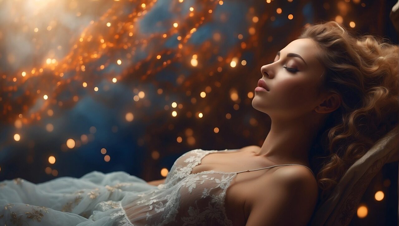 ai generated, woman, dream, dreamland, fantasy, female, young, beauty, model, magic, mysterious, dream interpretation, asleep, sleeping