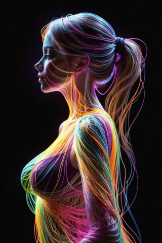ai generated, woman, face, lights, colorful, beauty, neon, fantasy, portrait