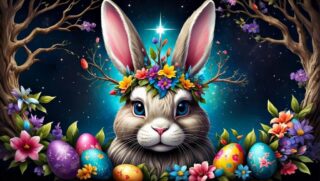 easter, rabbit, eggs, blossoms, easter time, flower, nature, easter festival, easter eggs, construction pole, ai generated