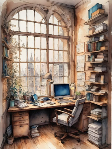 office, computer, minimal, business, laptop, ai created, indoors, workspace