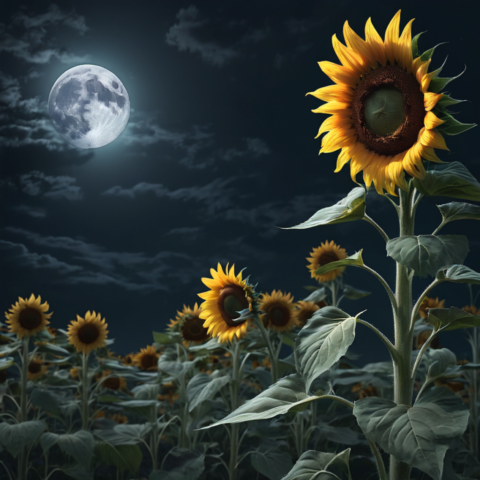 Photo by Cocodillaa.com ai generated, sunflowers, night, horror, full moon, moon, clouds, nature, full moon, full moon, full moon, full moon, full moon, moon, moon