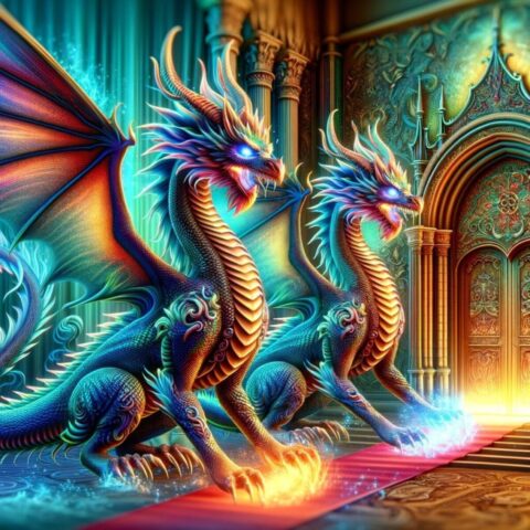 dragons, castle, fantasy, mystical, neon, colorful, magical, ai generated, neon, neon, neon, neon, neon, colorful, colorful, magical, magical