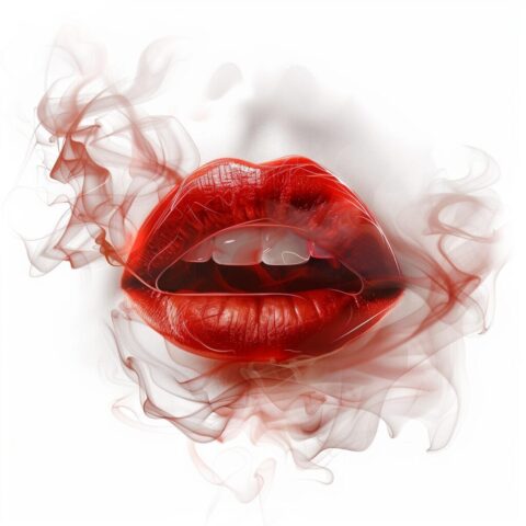 Photo by Cocodillaa.com woman, cosmetics, kiss, female, red, lip, smoke, ai generated