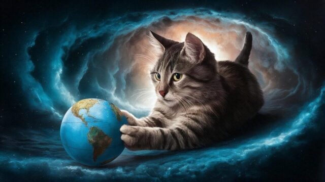 cat, globe, space, stars, cloud, fantasy, science, space environment, earth, pet, international, animal, interplanetary, intergalactic, world community, space expedition, space landscape, space exploration mission, space photography, space atmosphere, ai generated