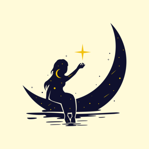 moon, stars, girl, sit, alone, water, dream, nature, mind, thinking, idea, art
