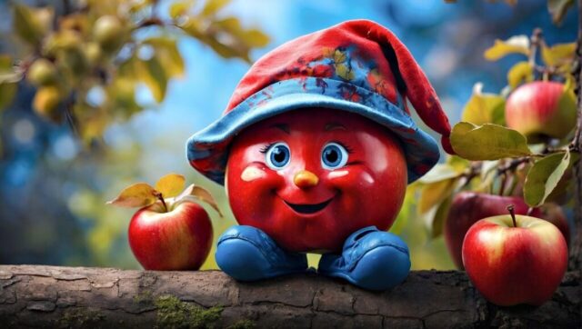 ai generated, apple, fruit, healthy, red, cap, apple season, apple harvest, vitamins, food, fresh, apple plantation, fun, cute
