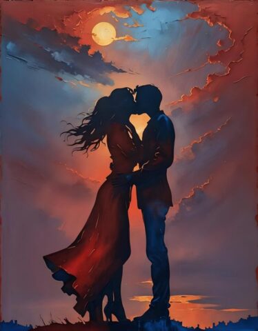 Photo by Cocodillaa.com ai generated, couple, love, in love, man, woman, moon, outdoor, kiss
