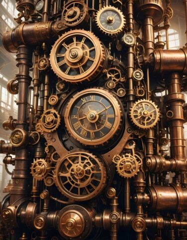 steampunk, gears, clock, fantasy, time, gear, vintage, past, clockwork, metal, history, mechanical, retro, machine, machinery, antique, copper, design, engineering, genre, aesthetic