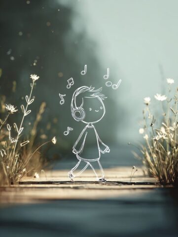ai generated, drawing, doodle, chalk, music, notes, musical, fantasy, whimsical, magical, childhood, imagination, innocent, sketch, artistic, minimal, simple, cute, playful, dream, ethereal, nature, grass, bokeh, light